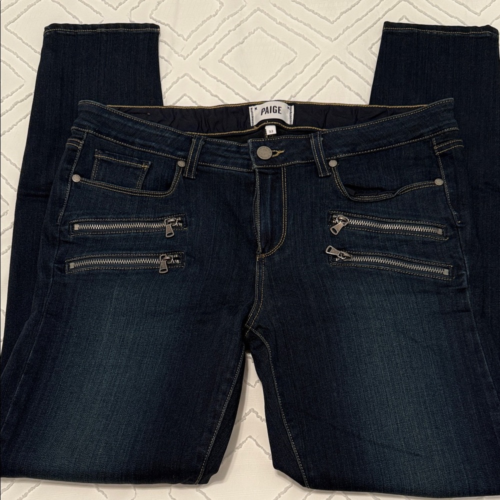 PAIGE Dark Blue Skinny Jeans with Front Zippers